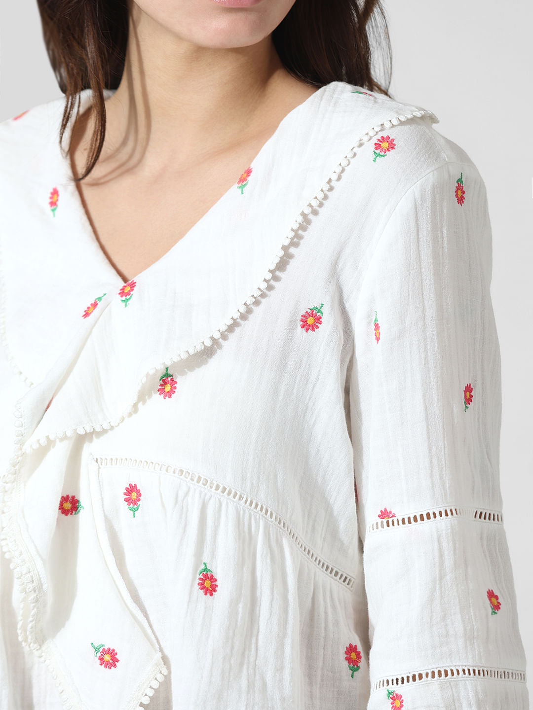 White Floral Embroidered Top
