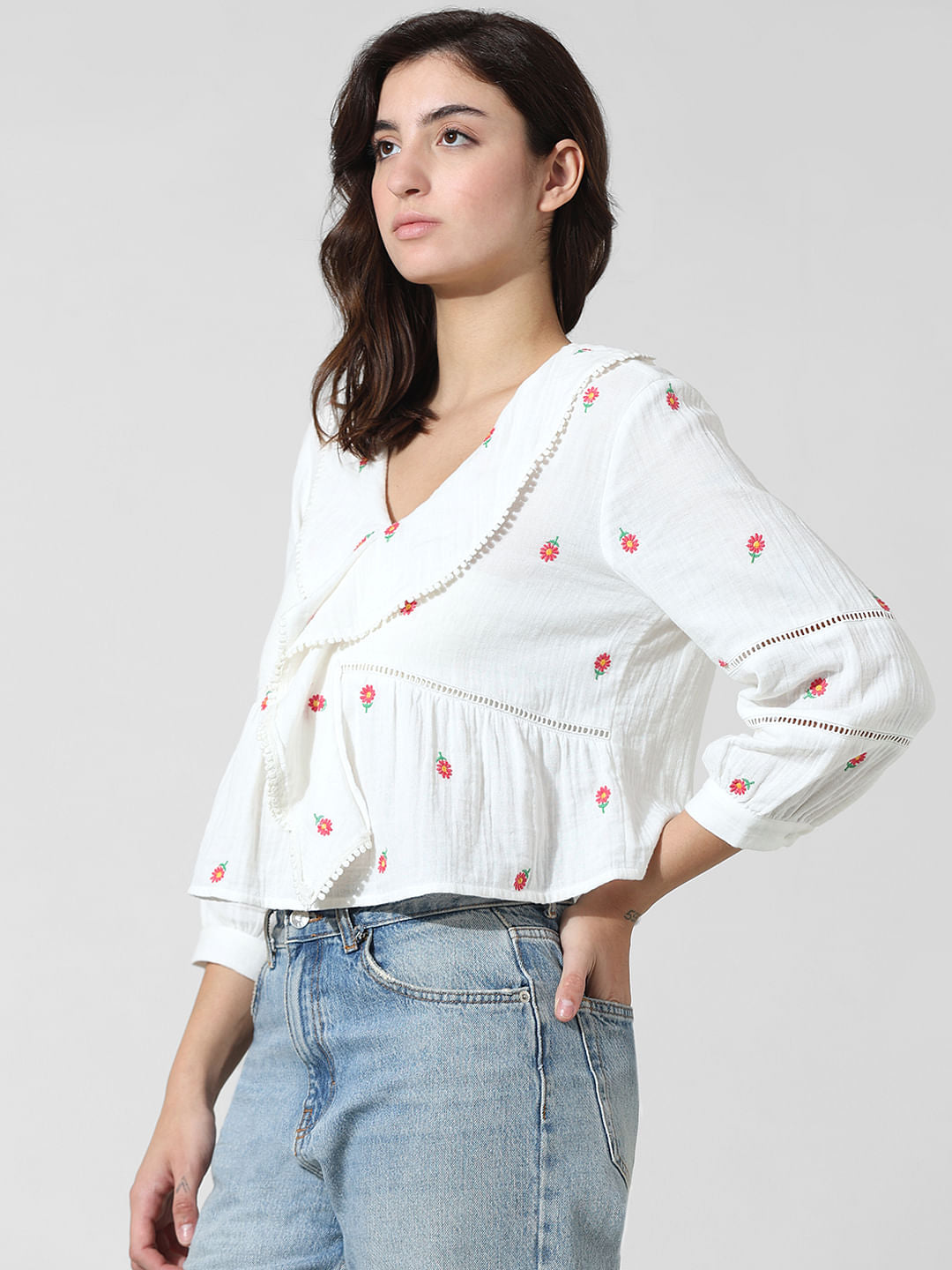 White Floral Embroidered Top