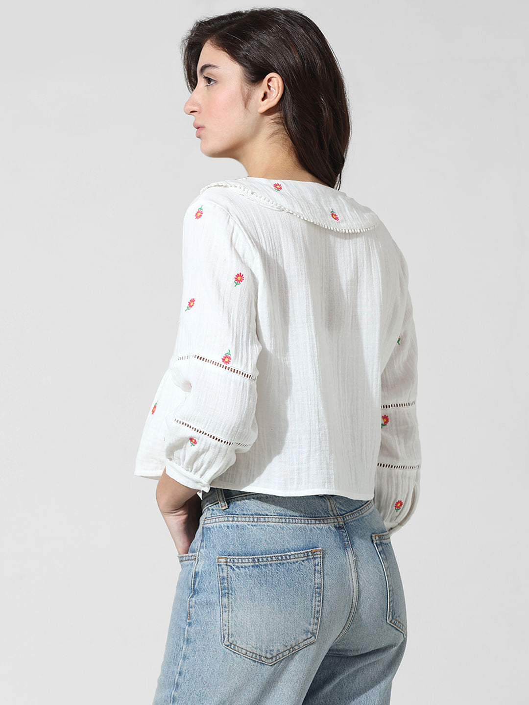 White Floral Embroidered Top