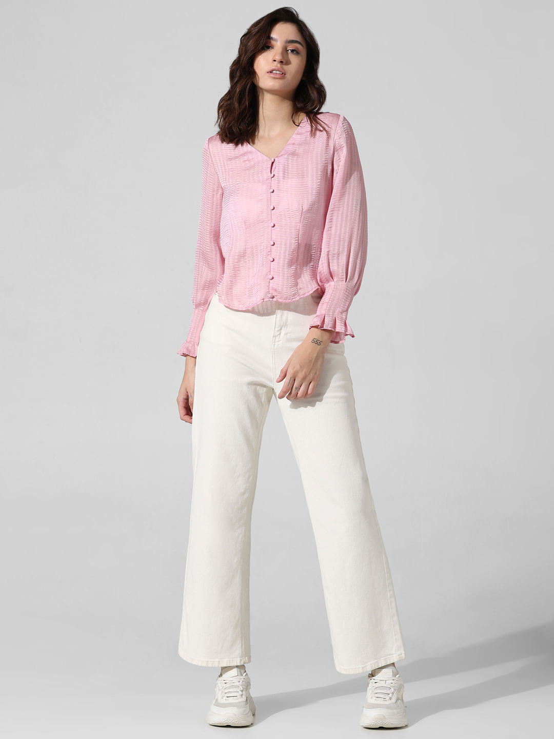 Pink Satin V-Neck Top