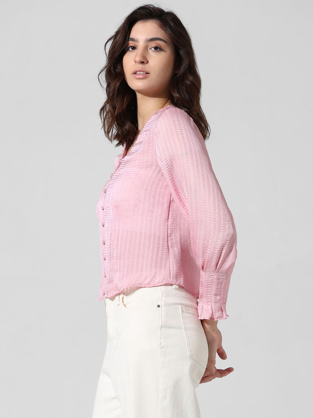 Pink Satin V-Neck Top