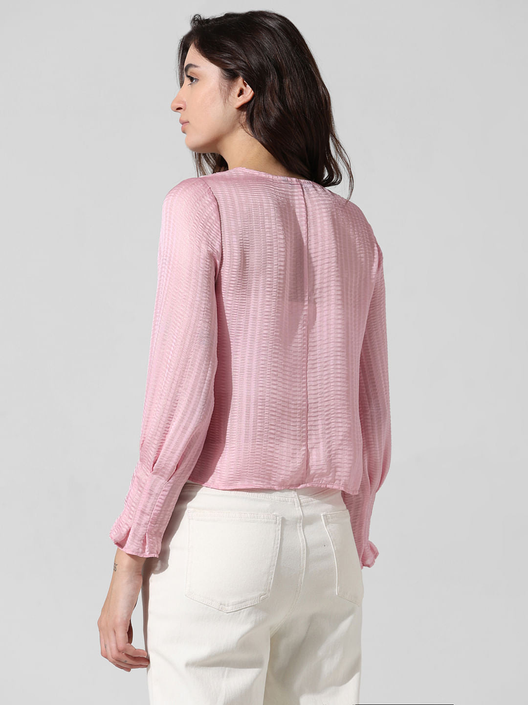 Pink Satin V-Neck Top