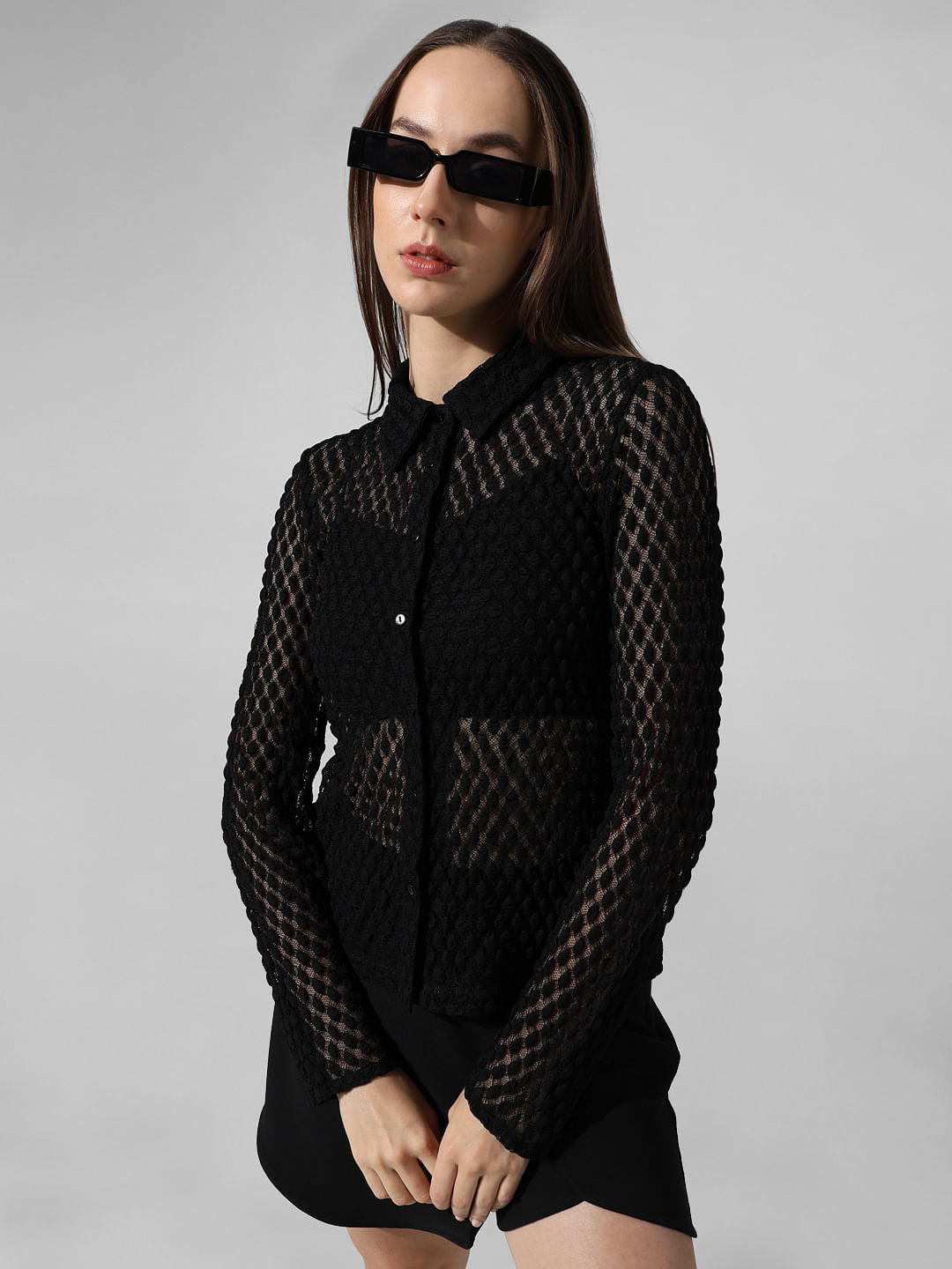 Black Lace Sheer Shirt