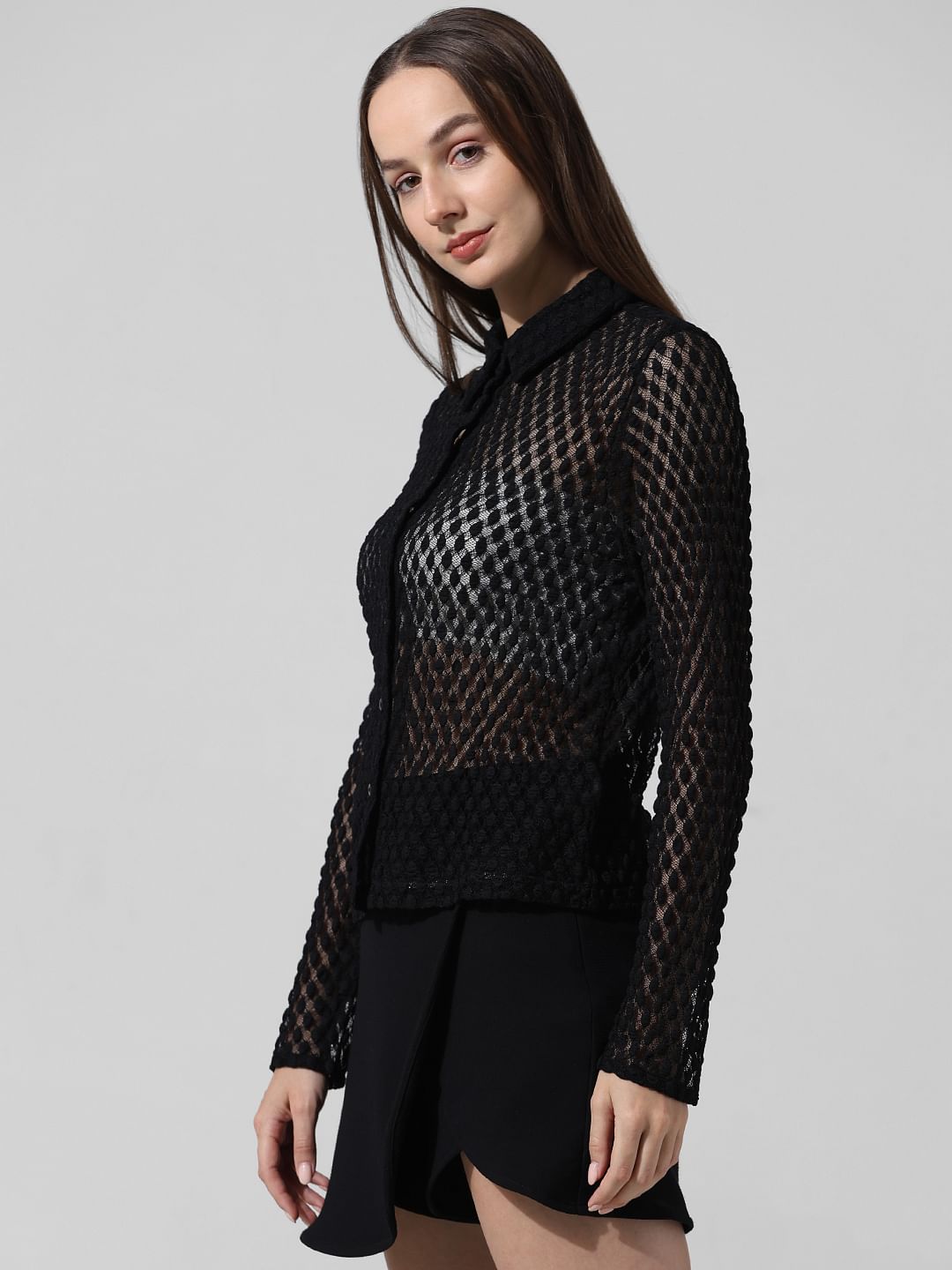 Black Lace Sheer Shirt