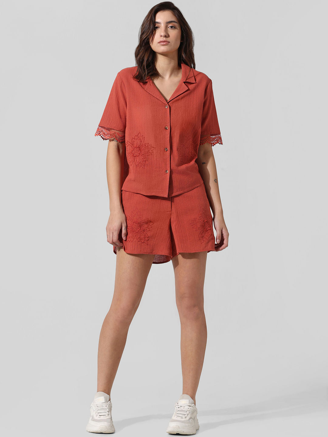 Brown Cotton Co-Ord Set Shirt