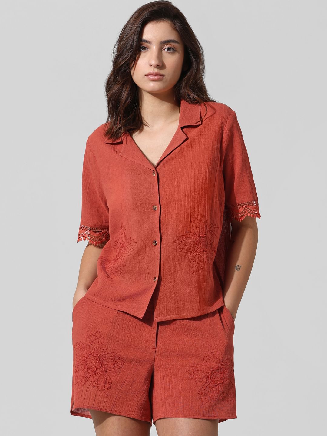 Brown Cotton Co-Ord Set Shirt