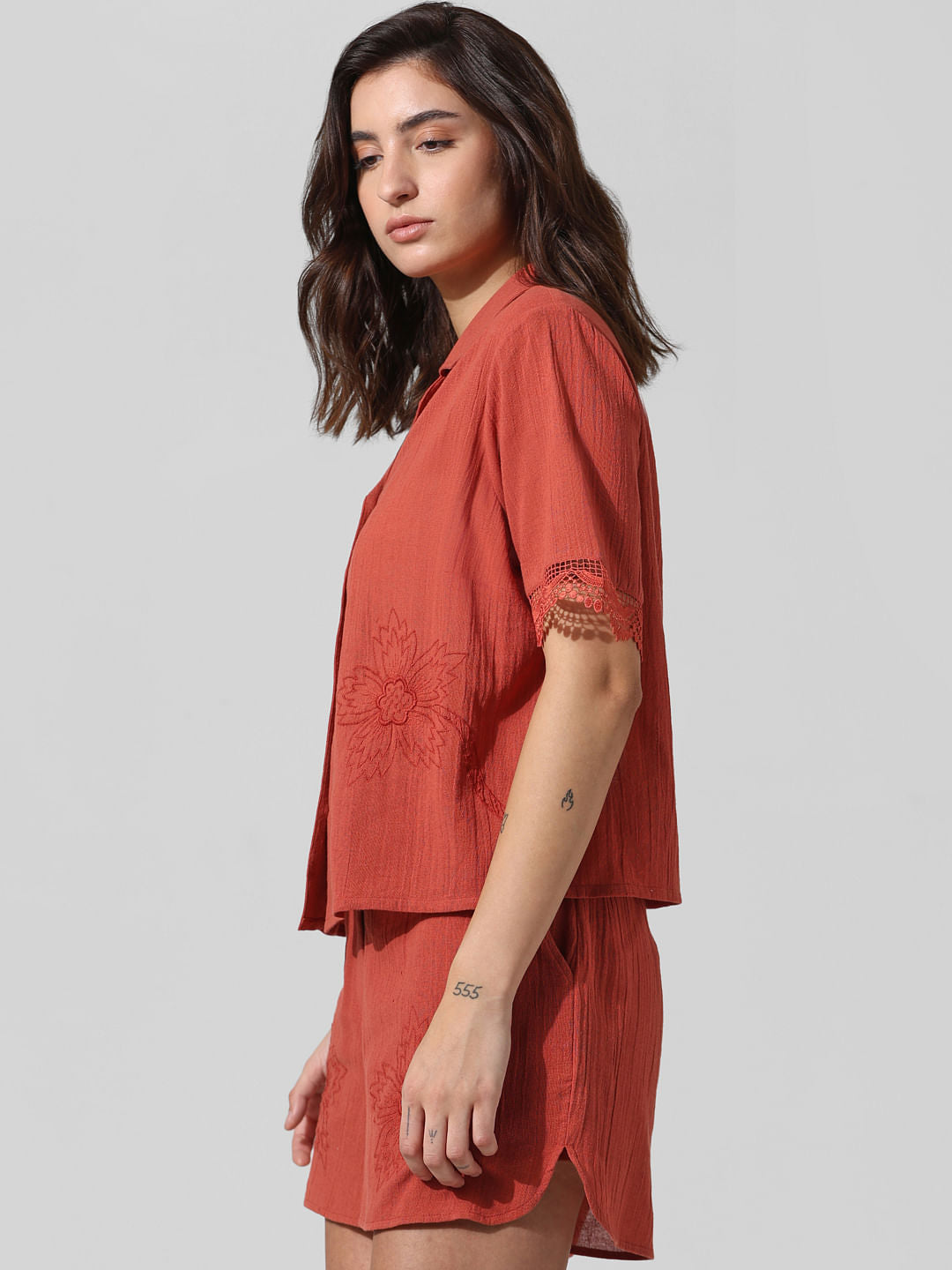 Brown Cotton Co-Ord Set Shirt