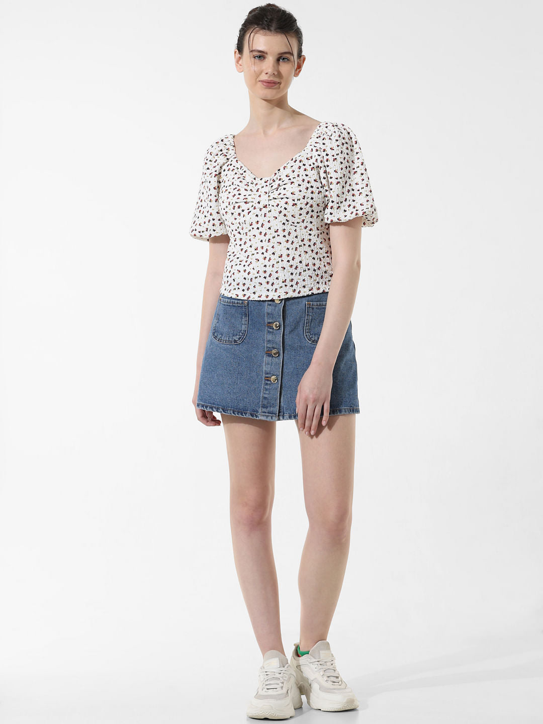 White Printed Textured Top