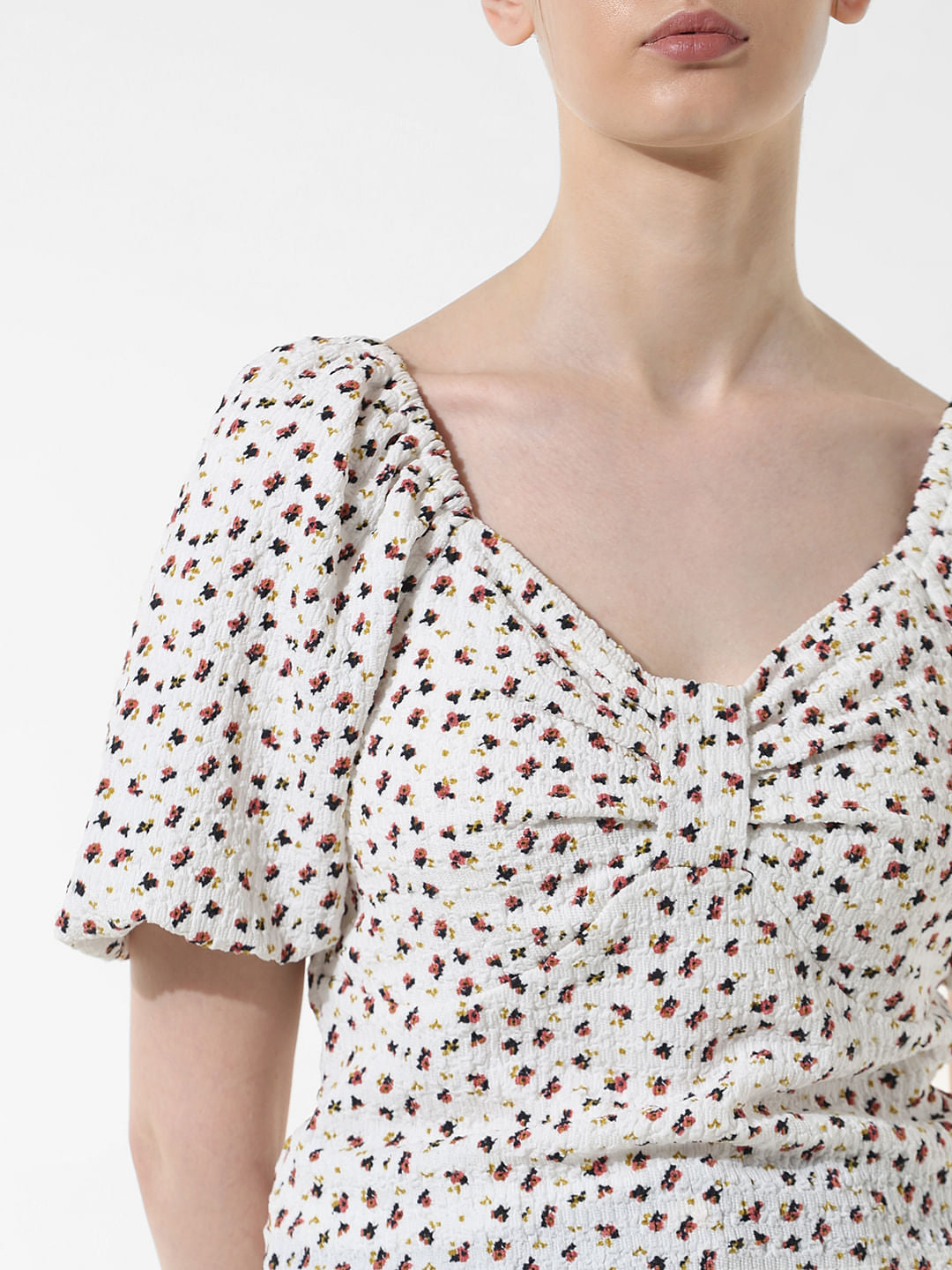 White Printed Textured Top