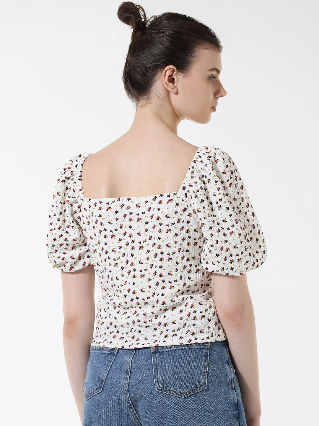 White Printed Textured Top