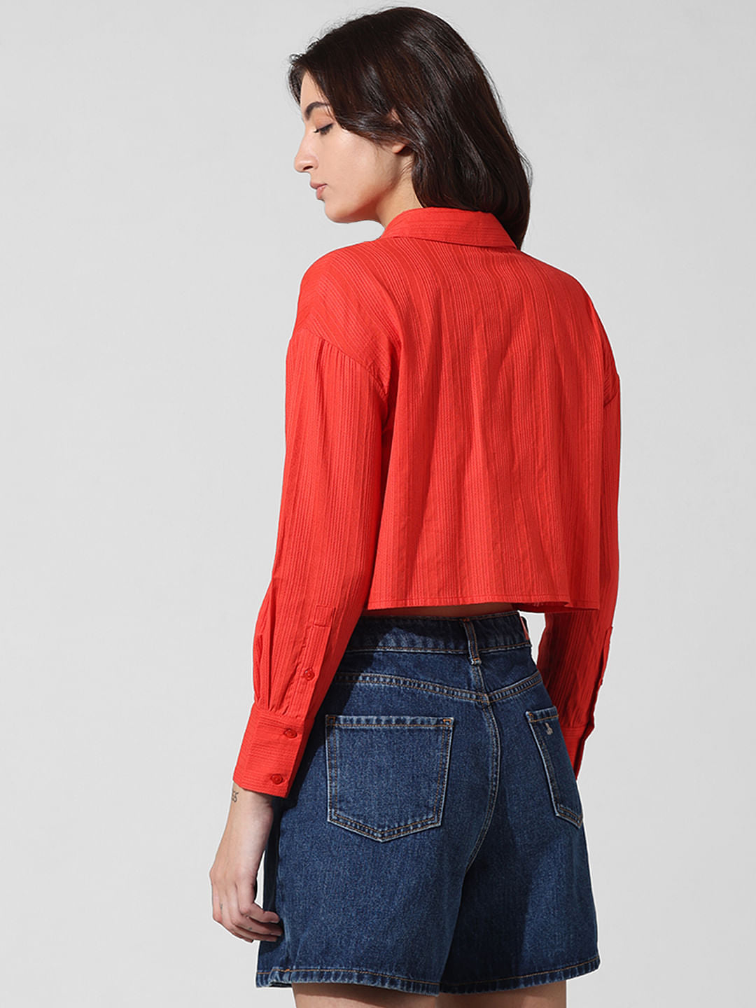 Red Dobby Cropped Shirt