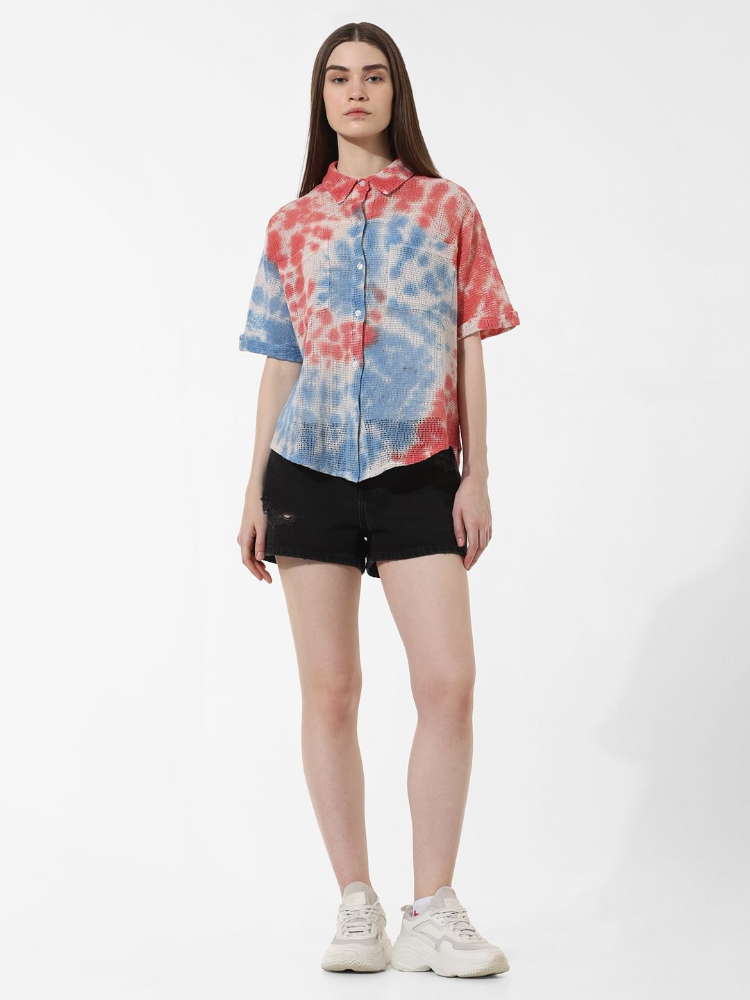 Blue Tie-Dye Cotton Mesh Shirt