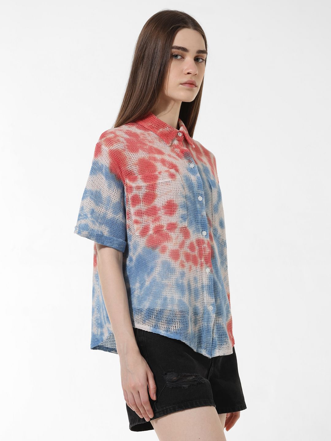 Blue Tie-Dye Cotton Mesh Shirt