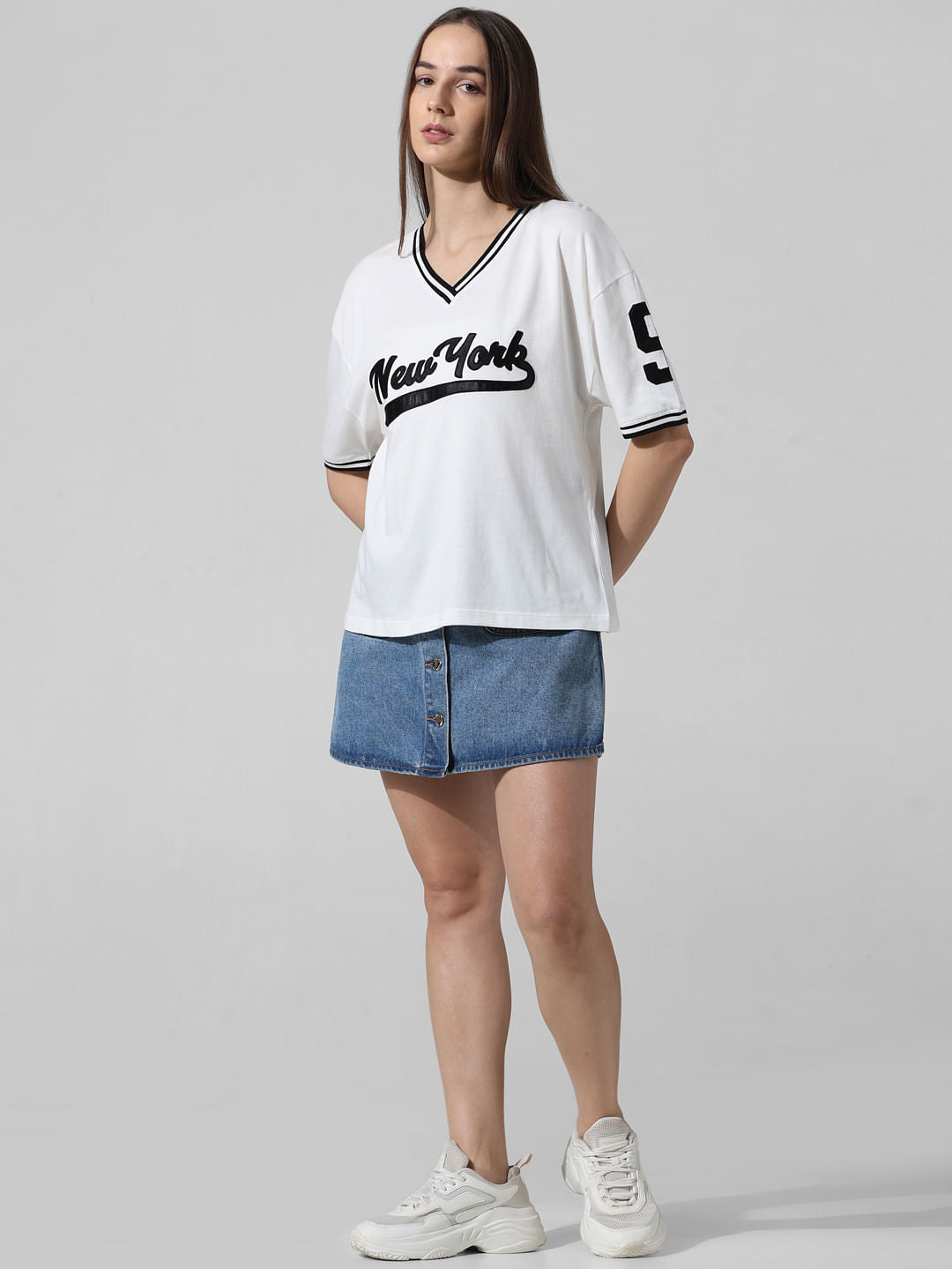 White Printed Varsity T-Shirt