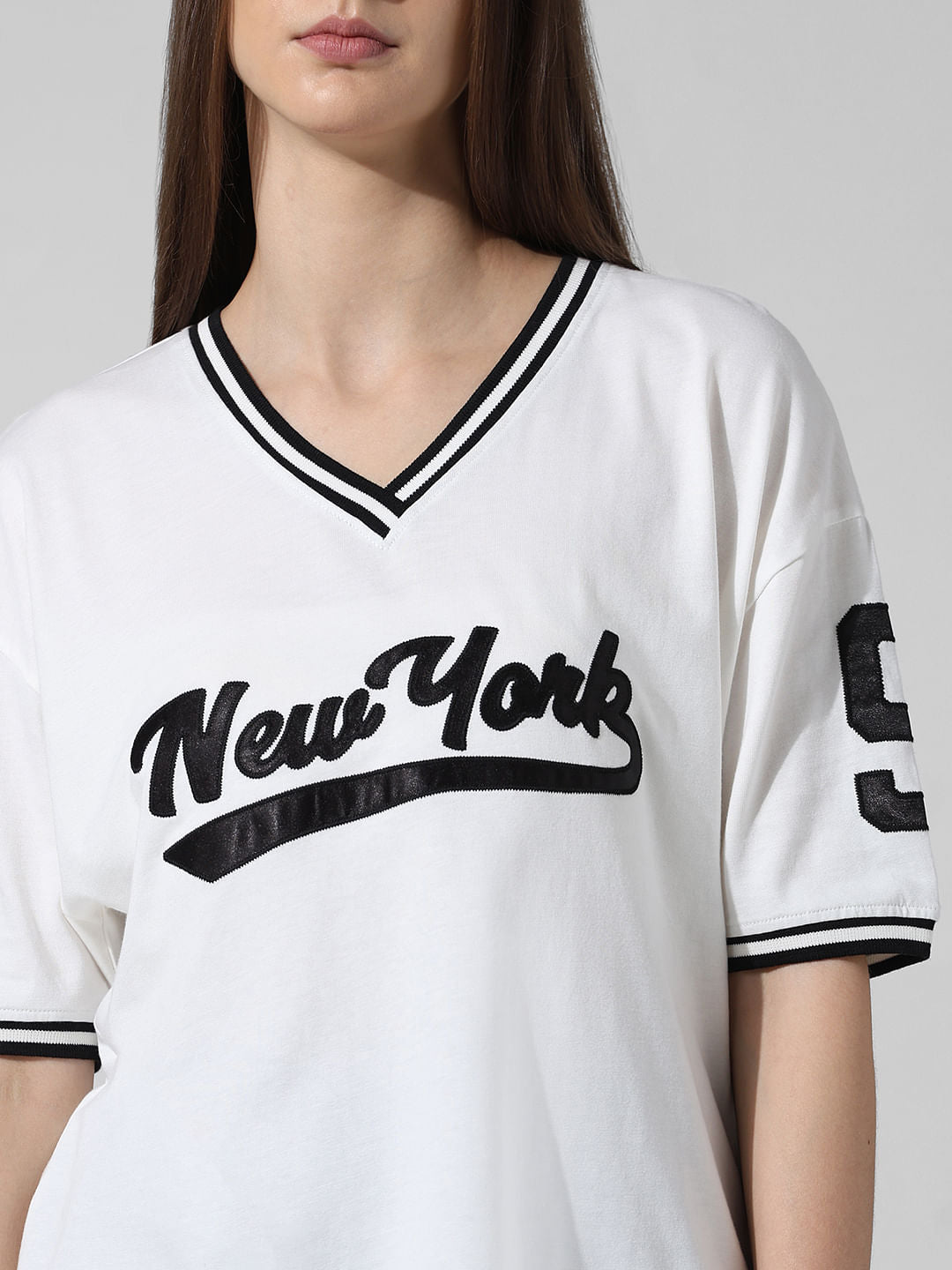 White Printed Varsity T-Shirt