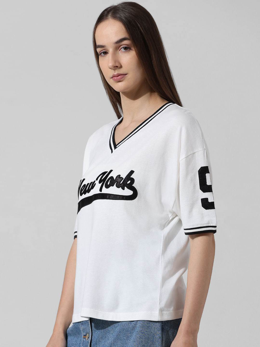 White Printed Varsity T-Shirt