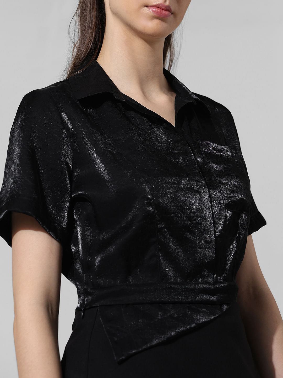 Black Satin Cropped Shirt
