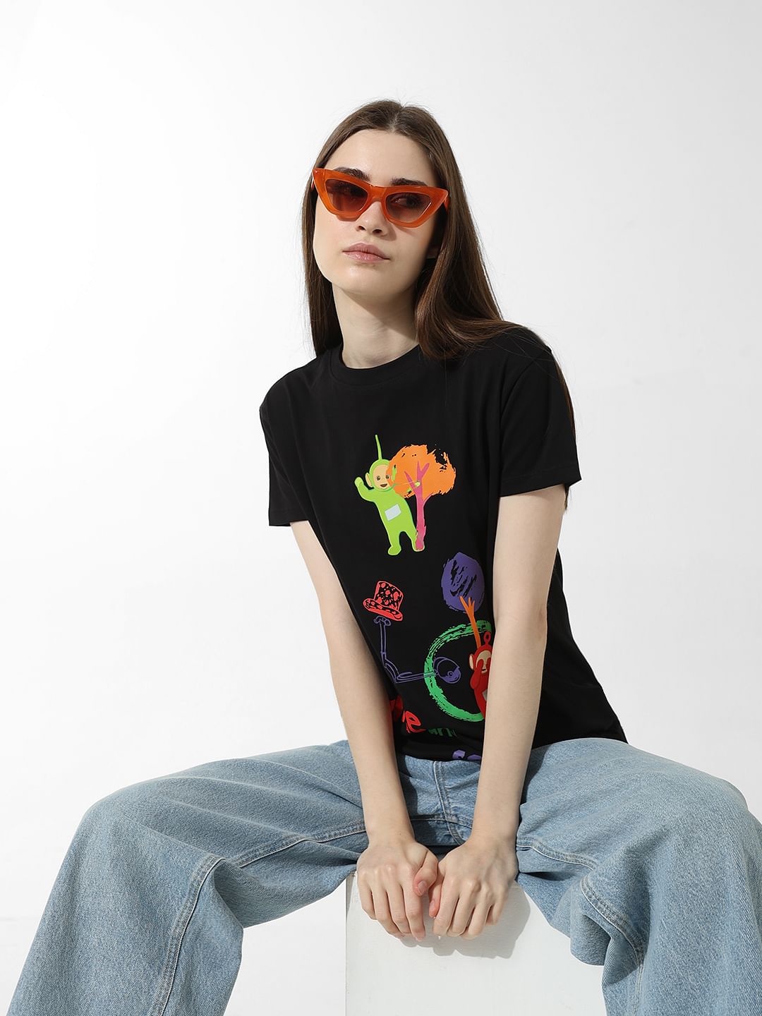 Only X Teletubbies Black Printed T-Shirt