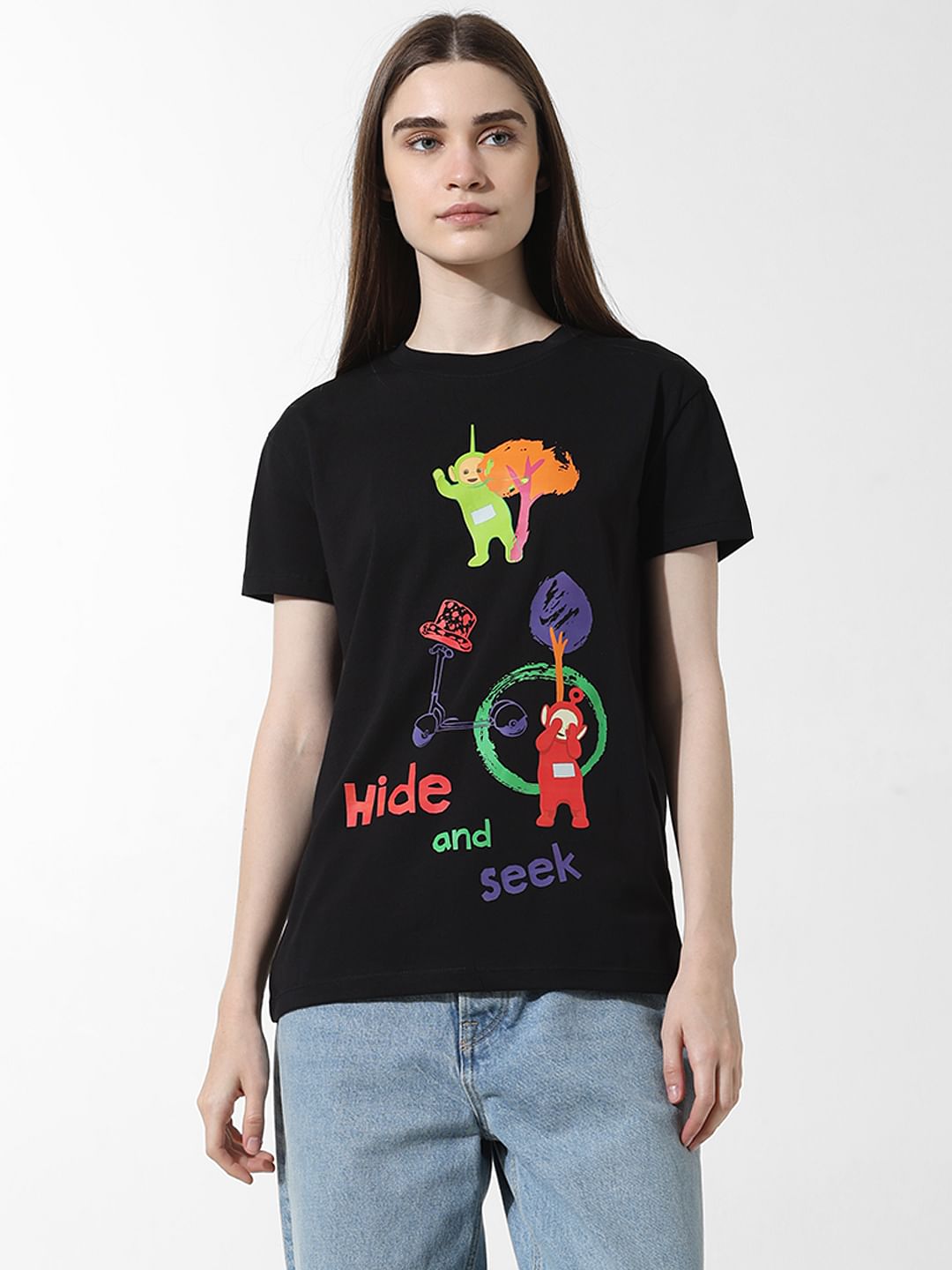 Only X Teletubbies Black Printed T-Shirt