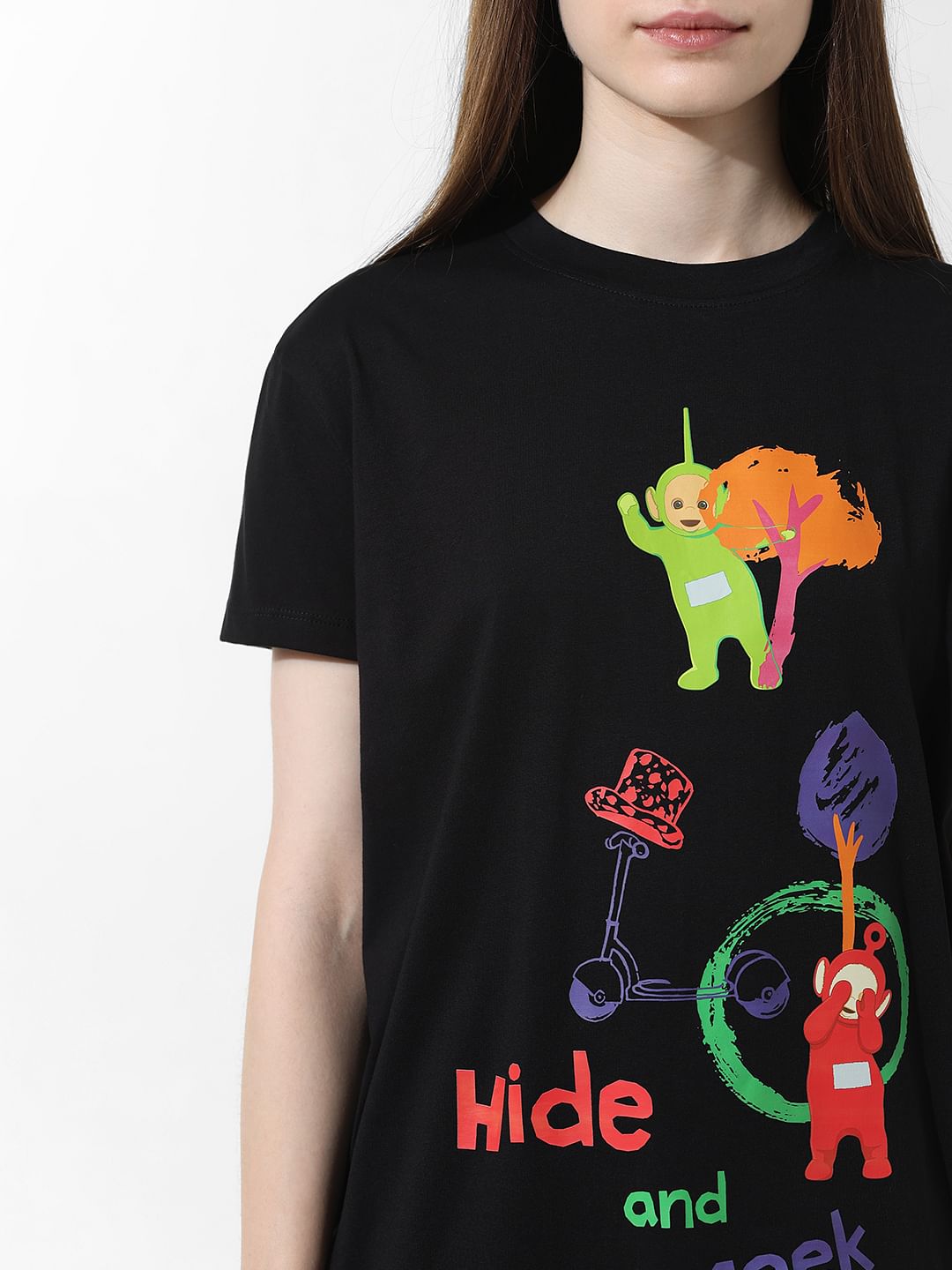 Only X Teletubbies Black Printed T-Shirt