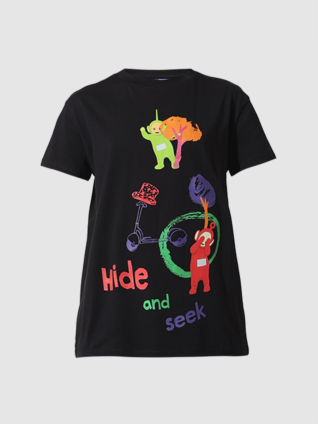 Only X Teletubbies Black Printed T-Shirt