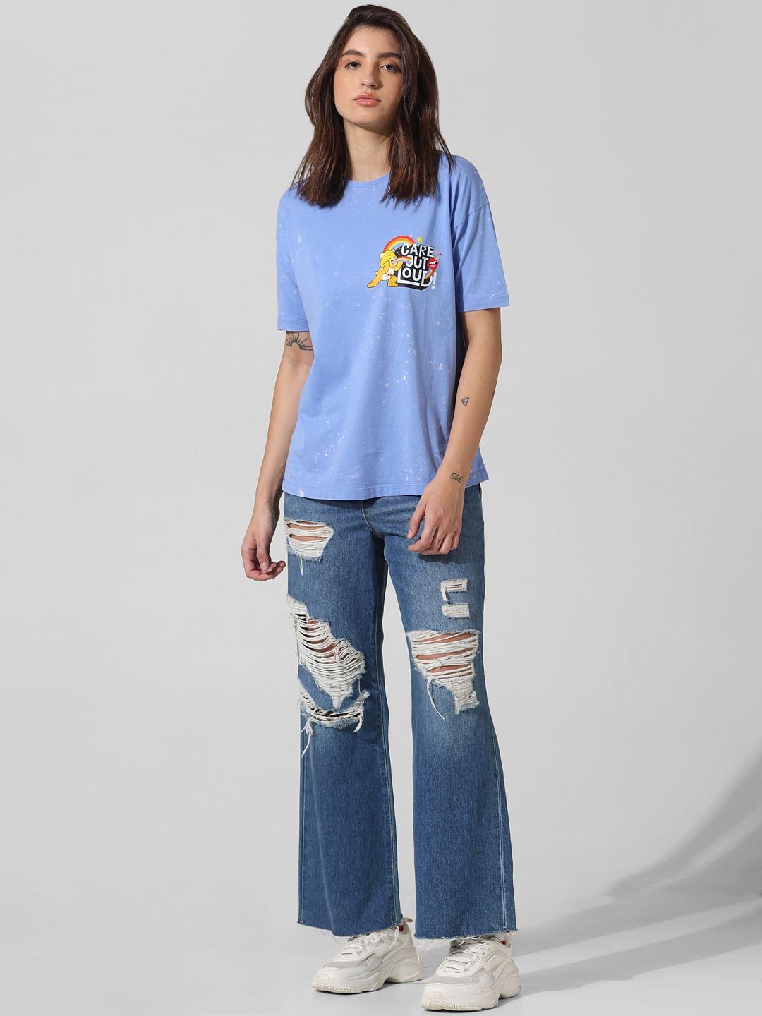 Blue Printed Oversized T-Shirt