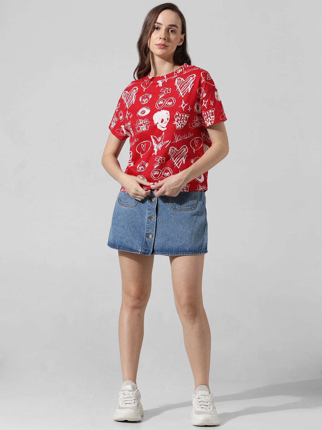 Red Printed Oversized T-Shirt