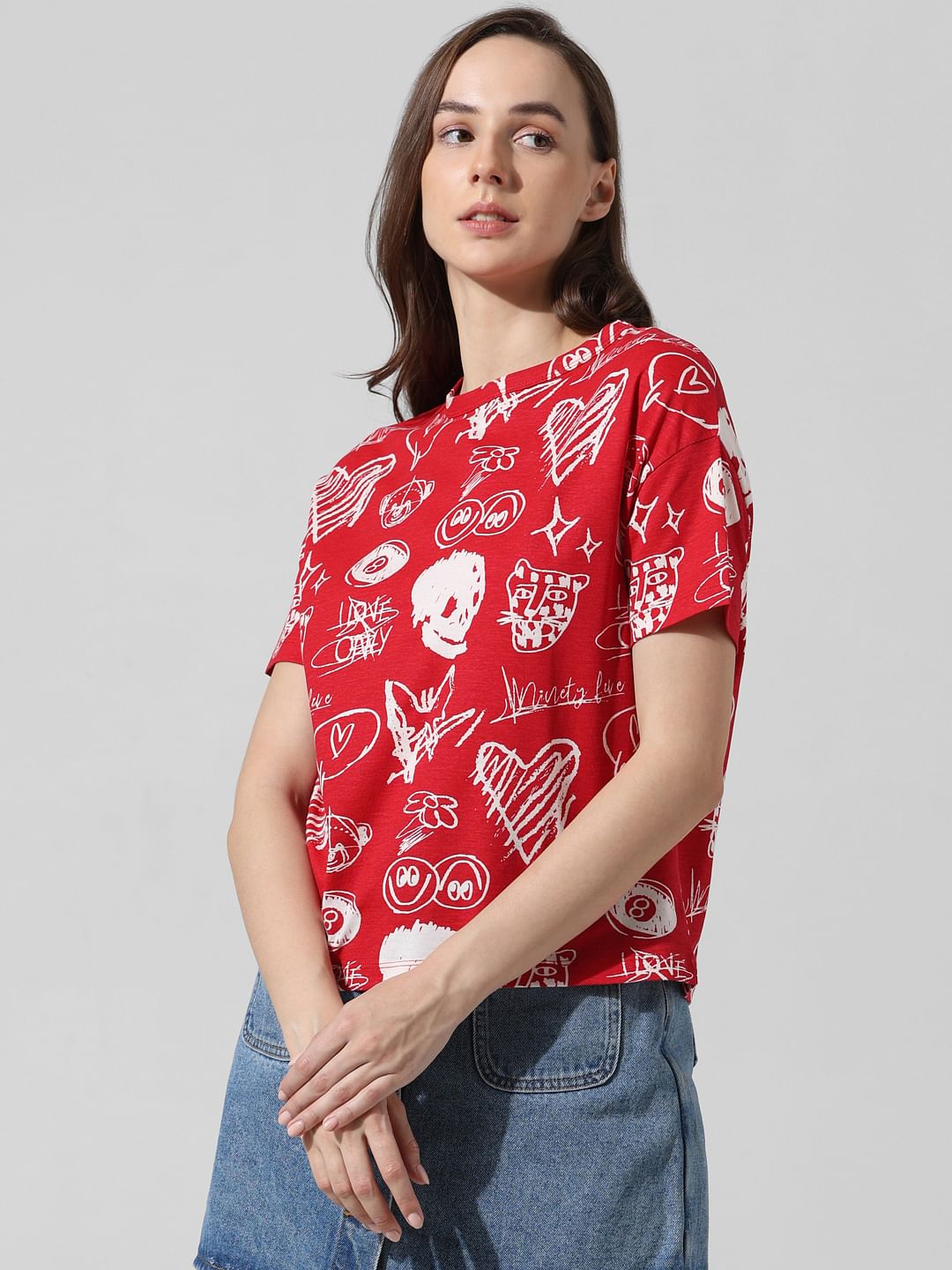 Red Printed Oversized T-Shirt