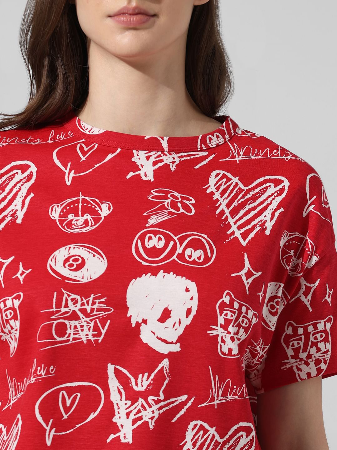 Red Printed Oversized T-Shirt