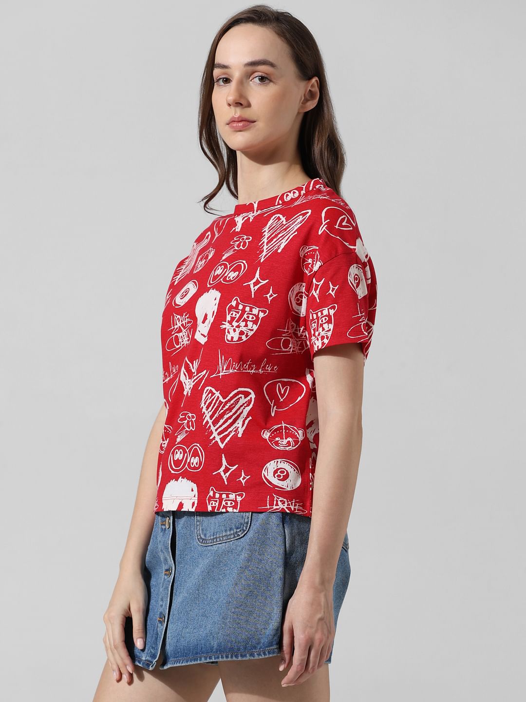 Red Printed Oversized T-Shirt