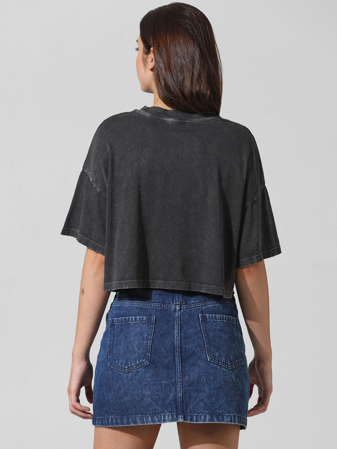 Black Printed Oversized Washed T-Shirt