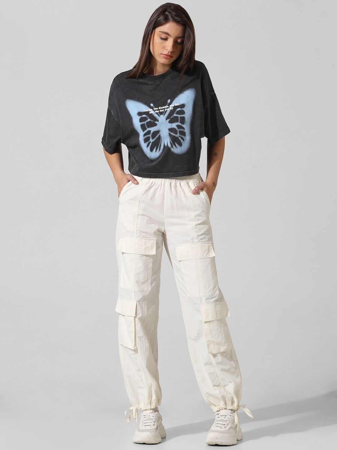 Black Printed Oversized Washed T-Shirt