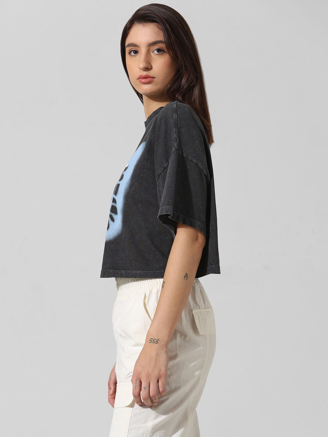 Black Printed Oversized Washed T-Shirt