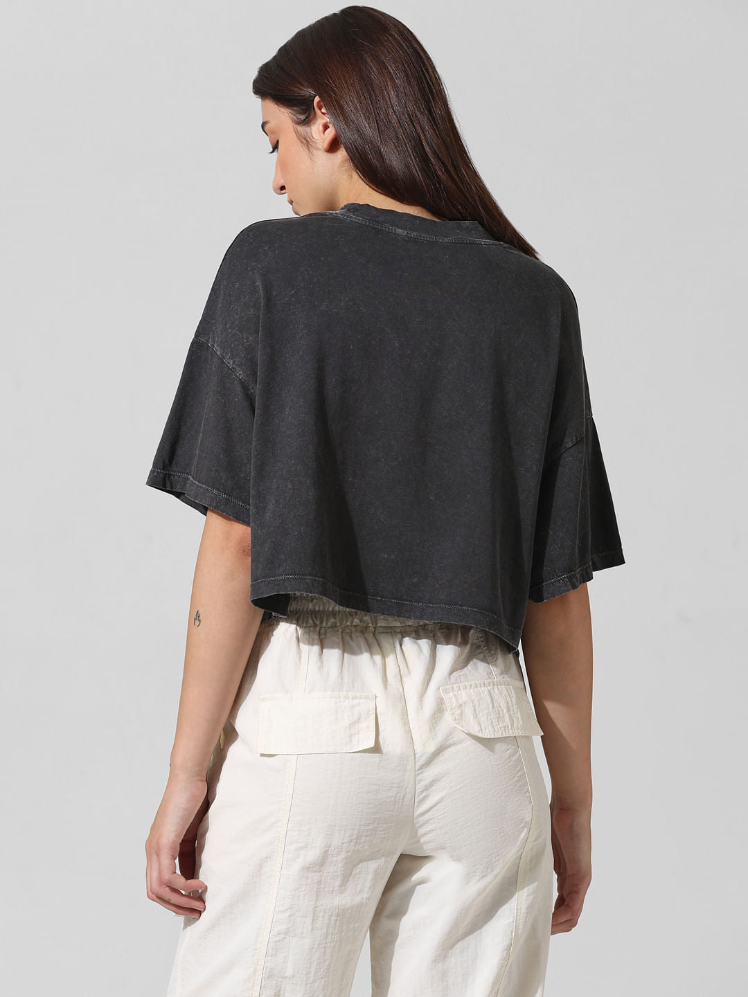 Black Printed Oversized Washed T-Shirt