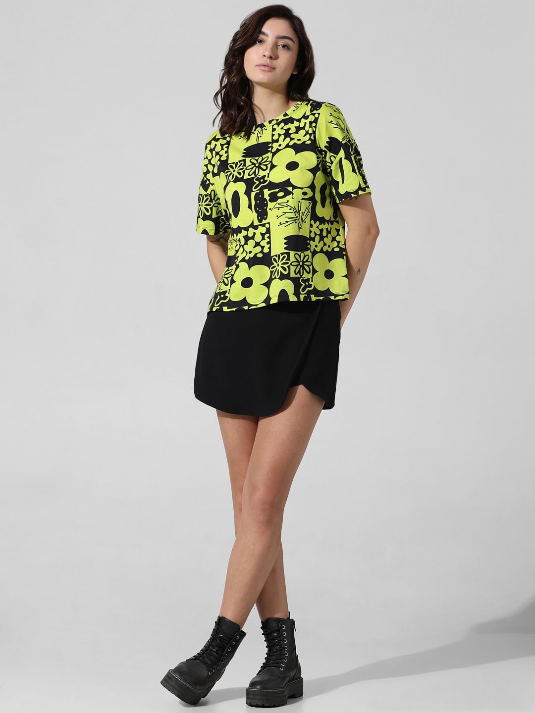 Black & Green Printed Boxy Fit T-Shirt