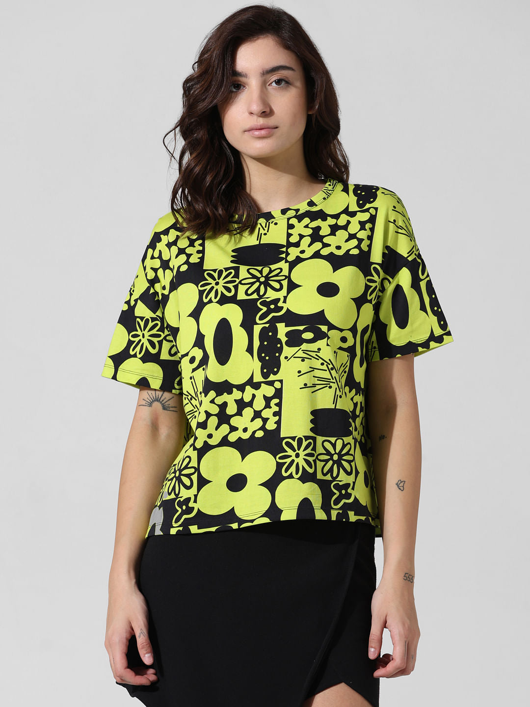 Black & Green Printed Boxy Fit T-Shirt