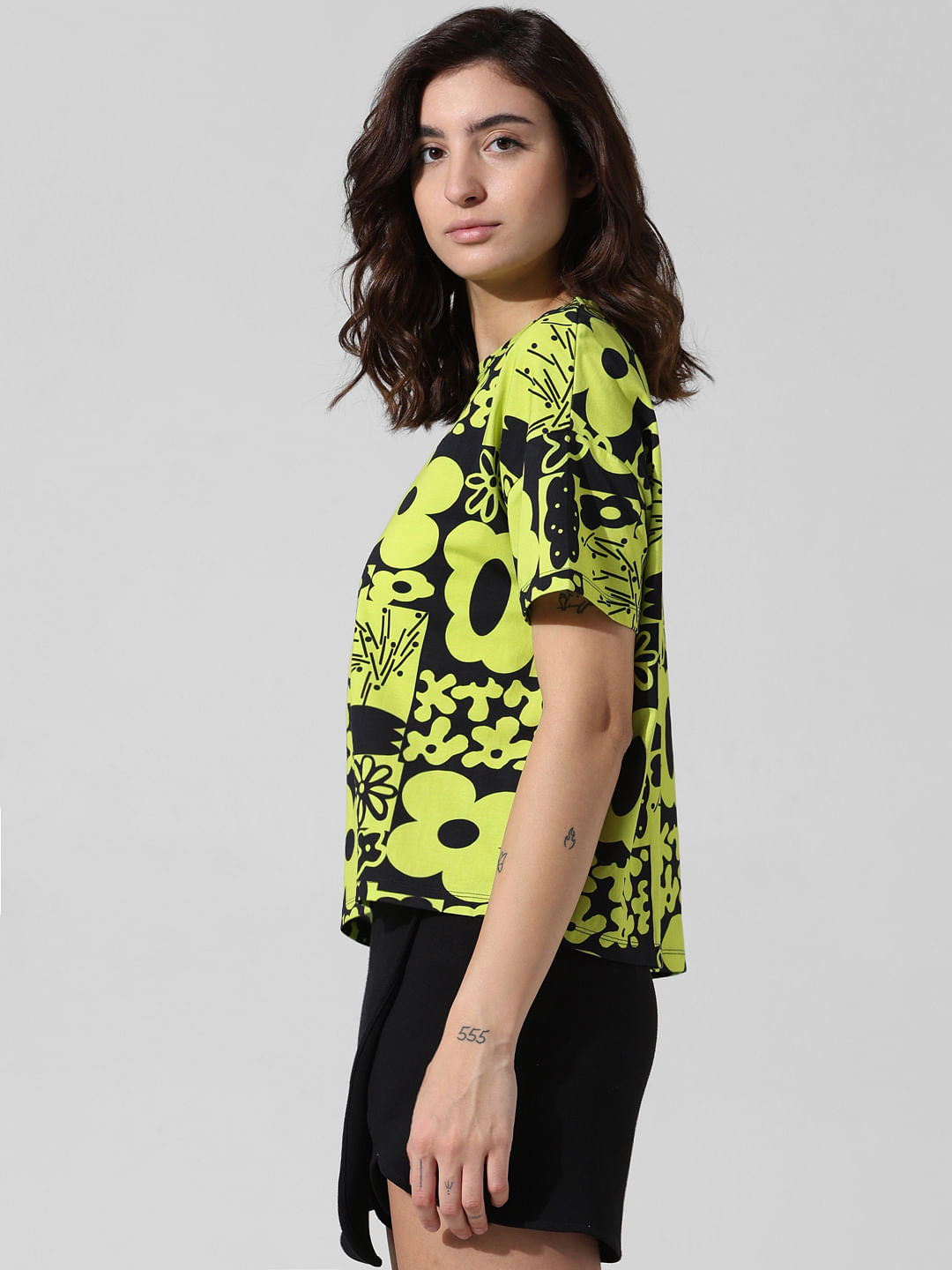 Black & Green Printed Boxy Fit T-Shirt
