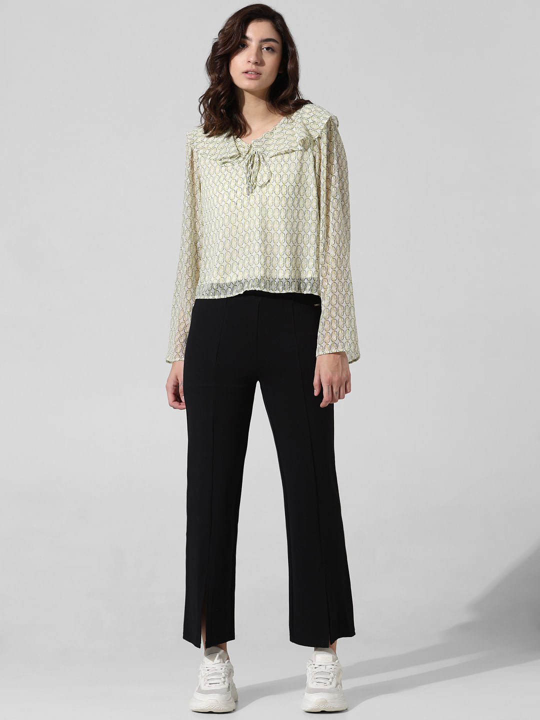 Green Peter Pan Collar Printed Top