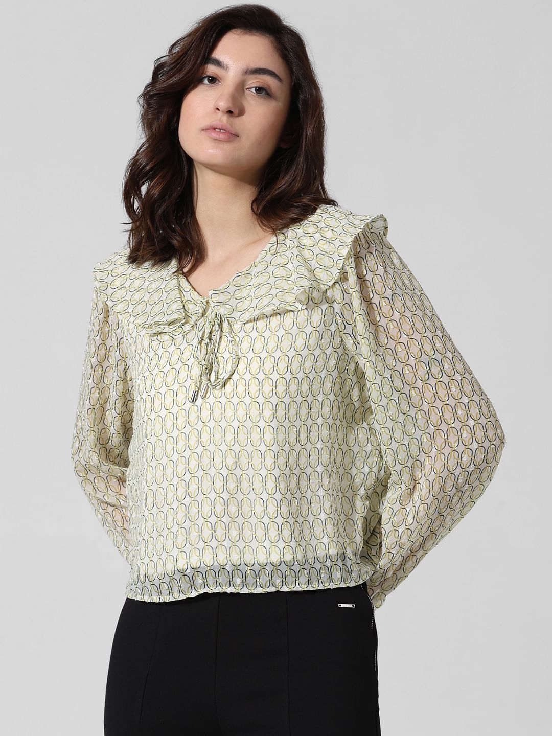 Green Peter Pan Collar Printed Top