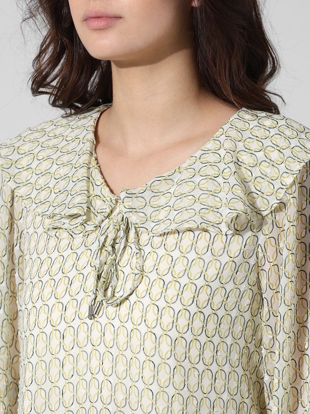 Green Peter Pan Collar Printed Top