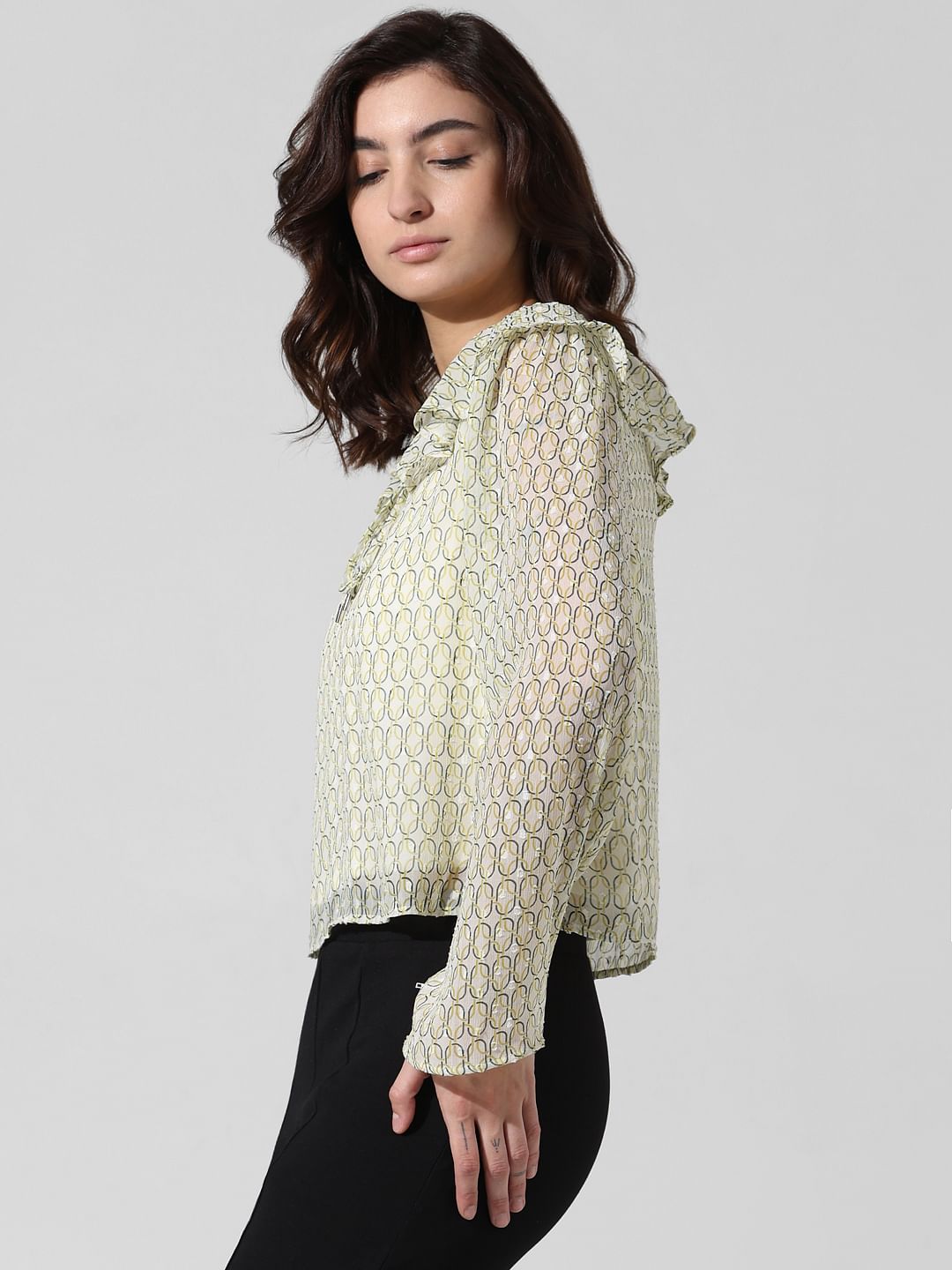 Green Peter Pan Collar Printed Top