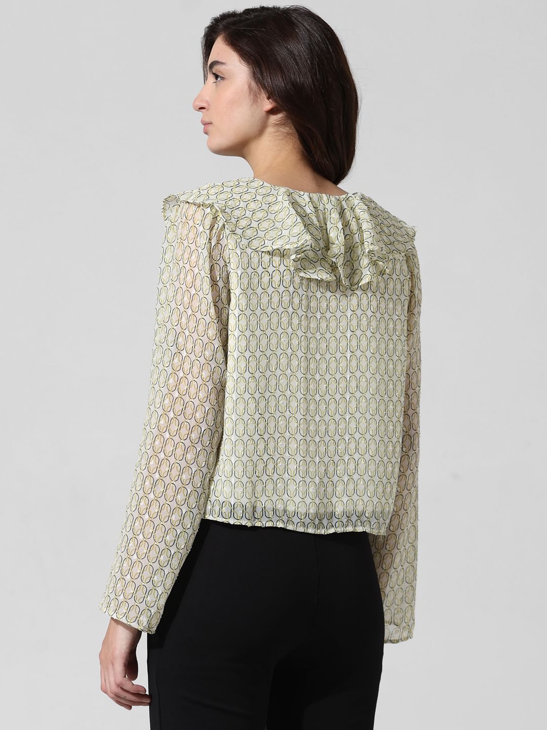 Green Peter Pan Collar Printed Top