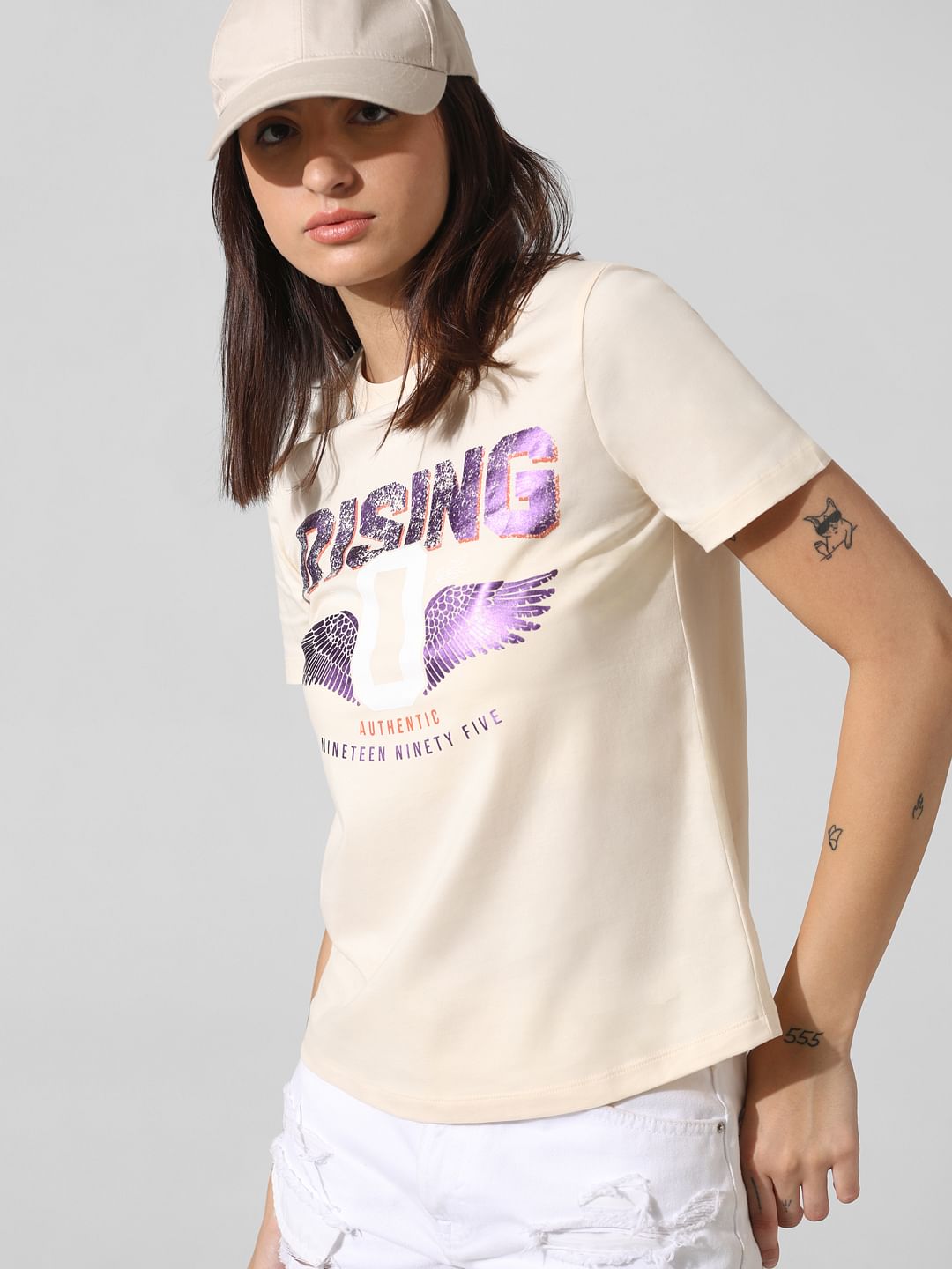 Beige Foil Printed T-Shirt