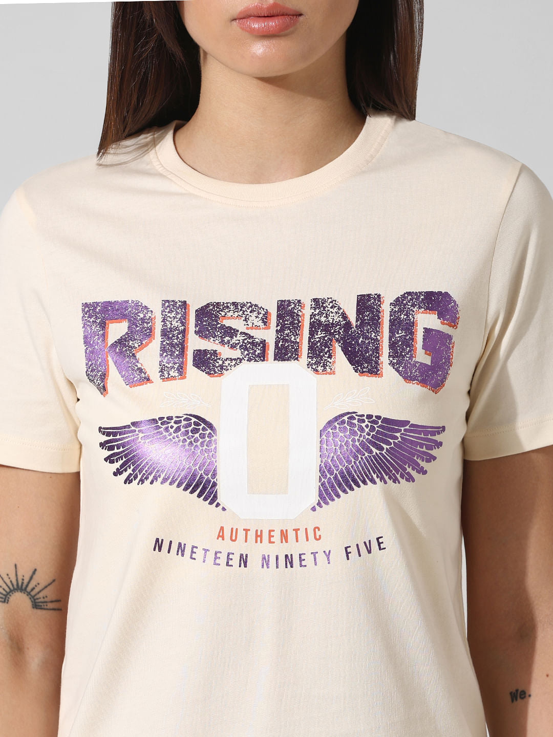 Beige Foil Printed T-Shirt