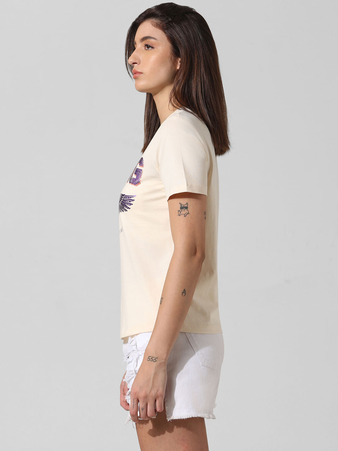 Beige Foil Printed T-Shirt