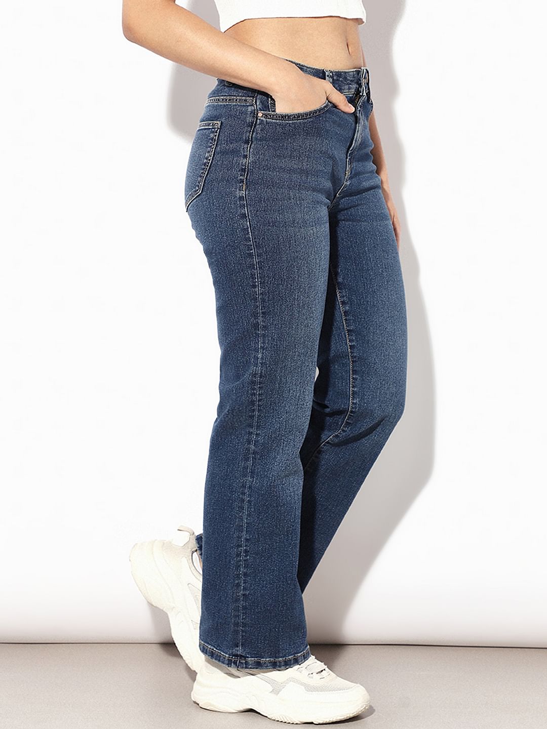 Dark Blue Mid Rise Flared Jeans