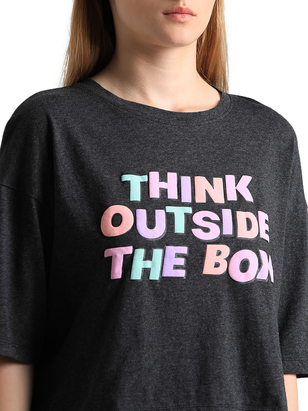 Black Text Print Boxy Fit T-Shirt