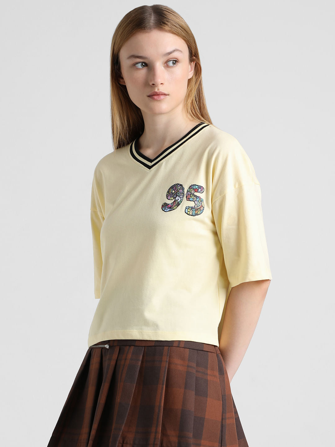 Yellow Printed V-Neck T-Shirt