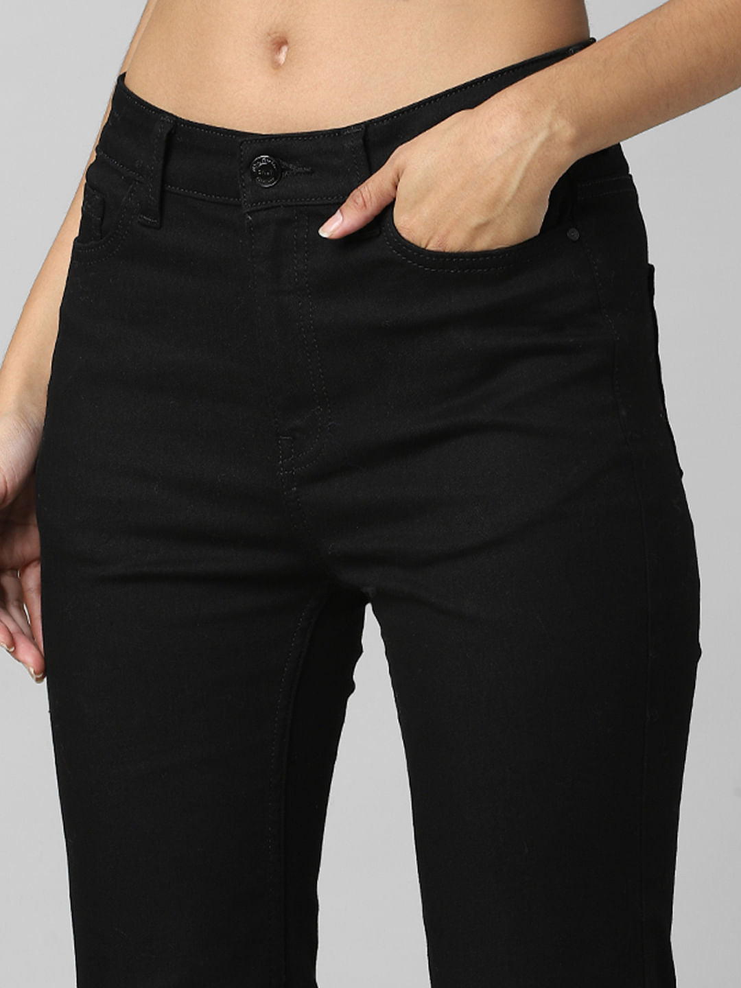 Black Mid Rise Flared Jeans