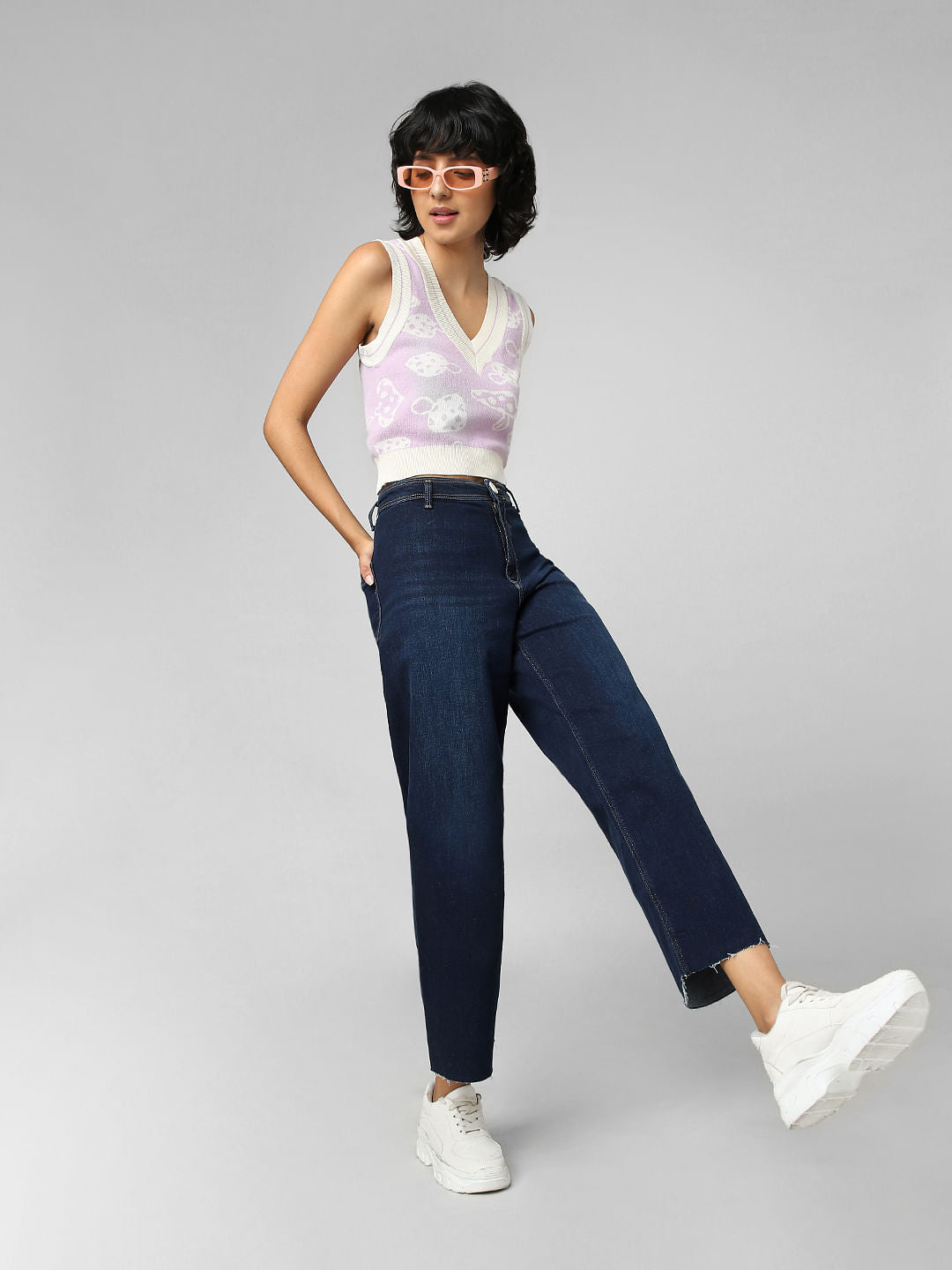 Dark Blue High Rise Wide Leg Jeans